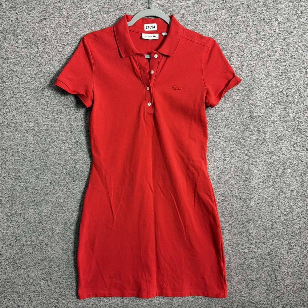 Lacoste Women's 38 Solid Red Short Sleeve Pique Polo Dress